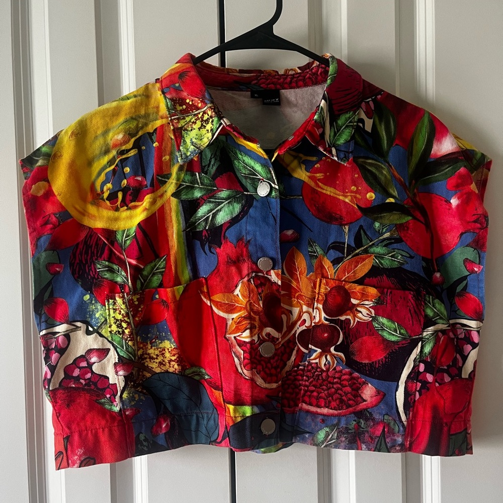 TROPICAL VIBRANT MULTICOLOR DENIM VEST (XL)